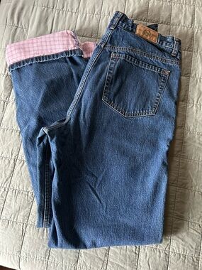 Eddie Bauer Blue Straight-Leg Jeans with Pink Cuff